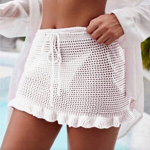 White Crochet Mini Skirt swimsuit cover up